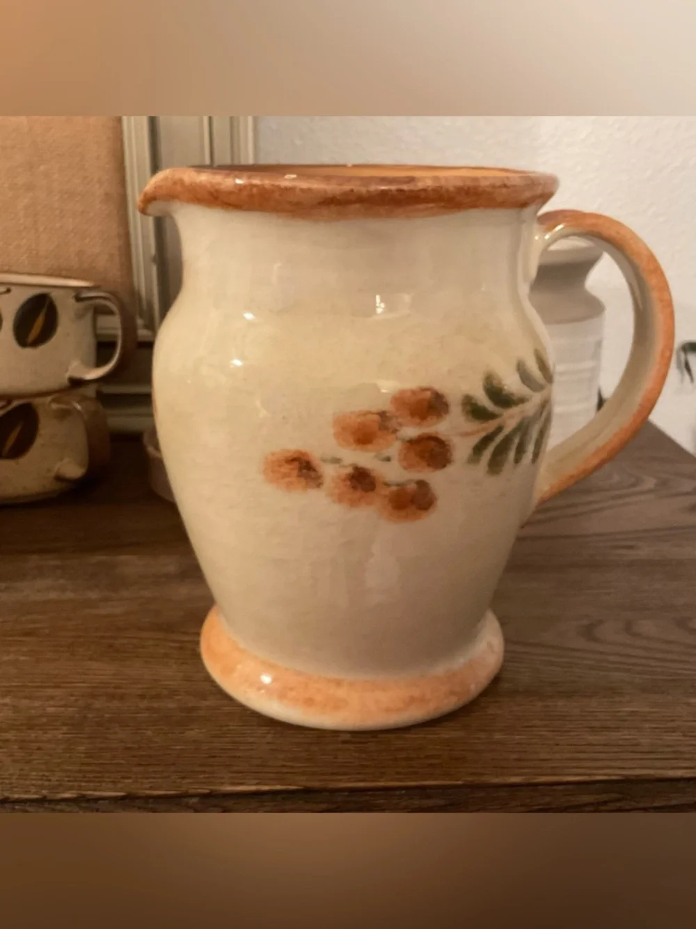 Williams Sonoma Ceramic Pitcher and Basin in Cream and Orange